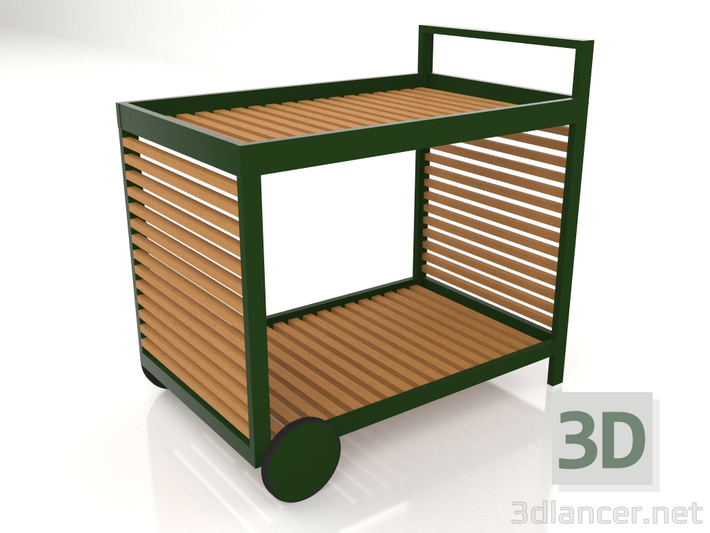 modello 3D Carrello di servizio con struttura in alluminio in legno artificiale (verde bottiglia) - anteprima