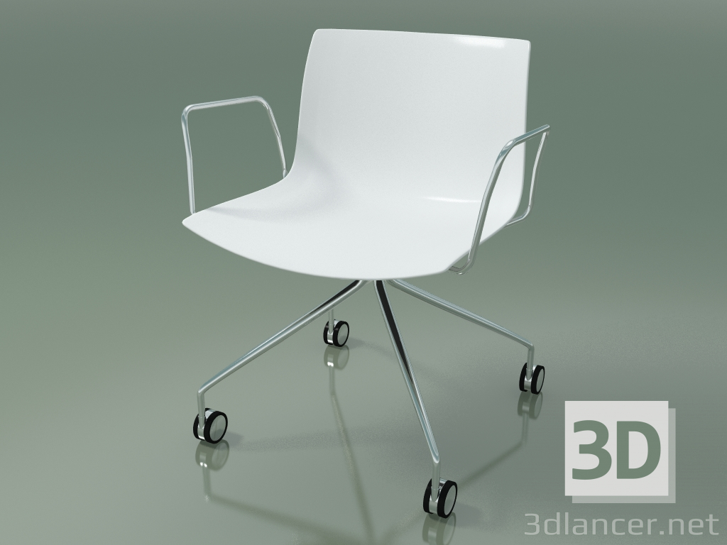 3d model Chair 0219 (4 castors, with armrests, chrome, polypropylene PO00401) - preview