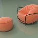 modello 3D Poltrona Uni con pouf (arancione) - anteprima