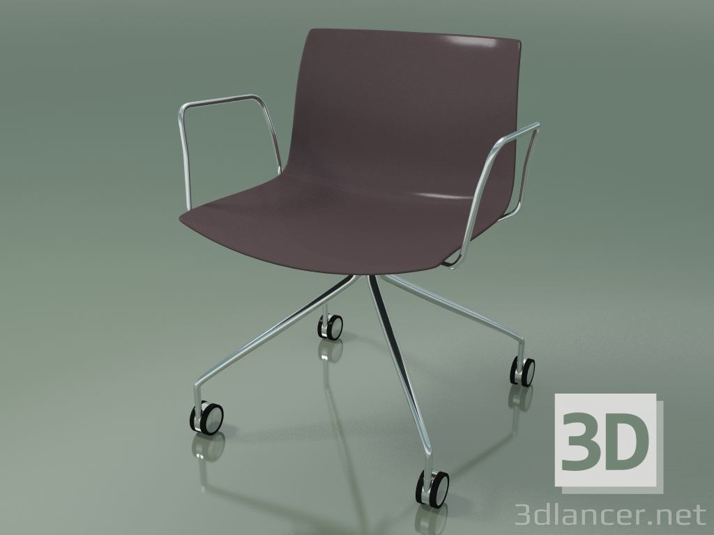 3d model Chair 0219 (4 castors, with armrests, chrome, polypropylene PO00404) - preview