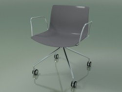 Chair 0219 (4 castors, with armrests, chrome, polypropylene PO00412)