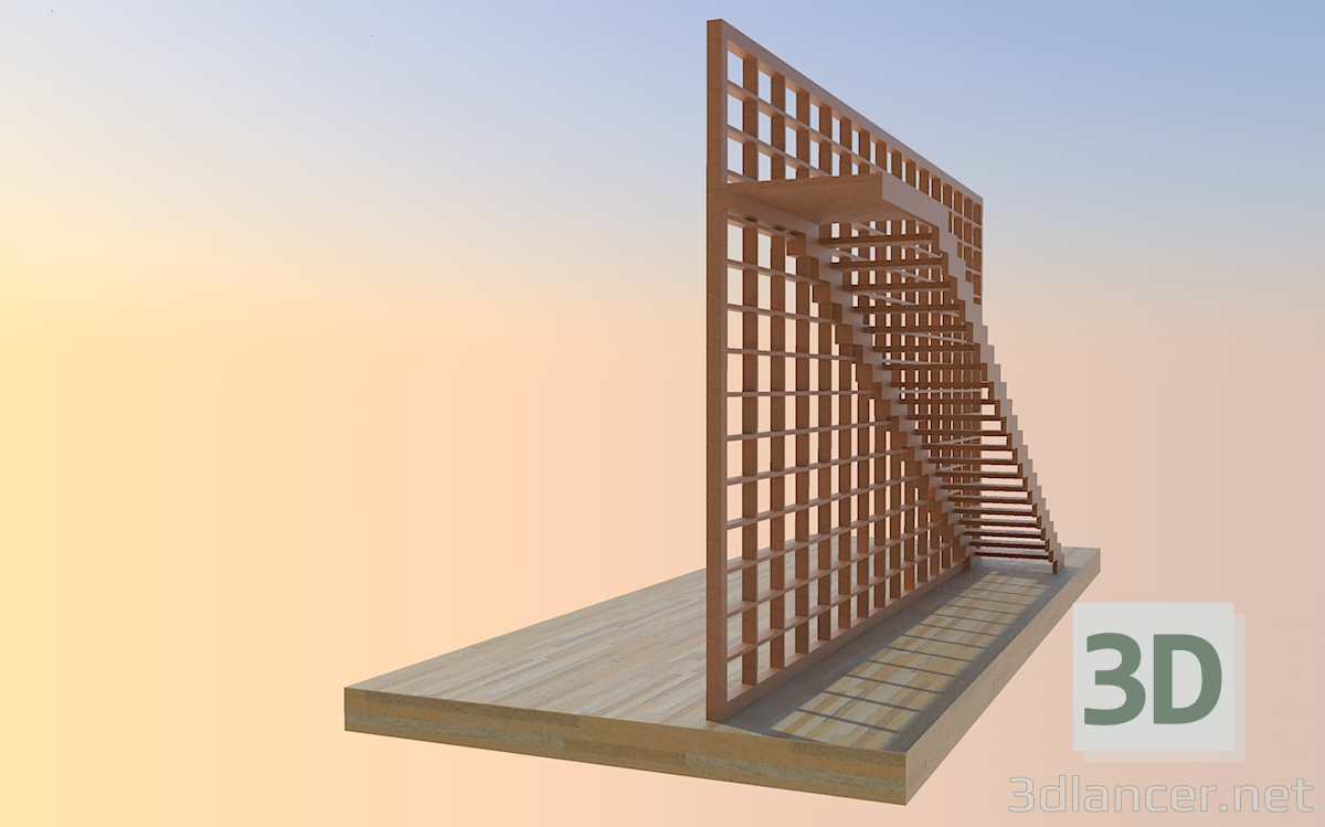 3d model Staircase with railing - preview