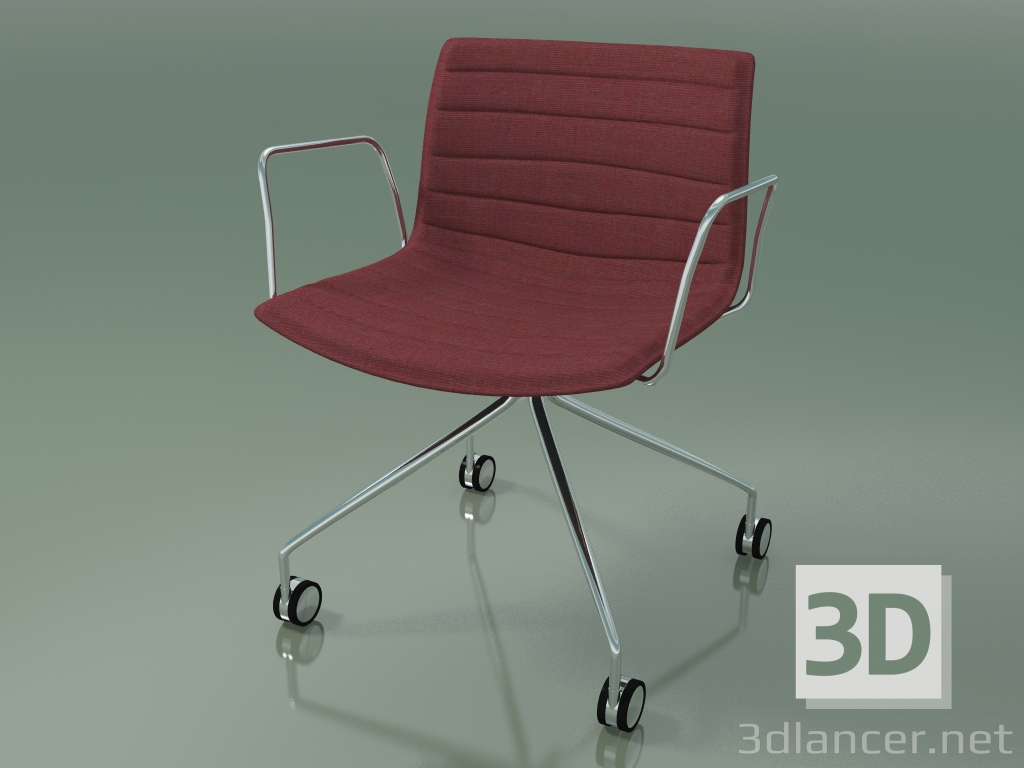 3D modeli Sandalye 0221 (4 tekerlekli, kolçaklı, krom, kumaş döşemeli) - önizleme