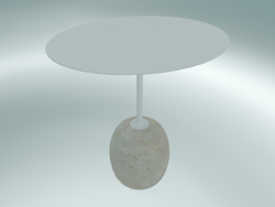 Couchtisch mit ovaler Arbeitsplatte Lato (LN9, 50x40cm, H 45cm, Elfenbeinweiß & Crema Diva Marmor)
