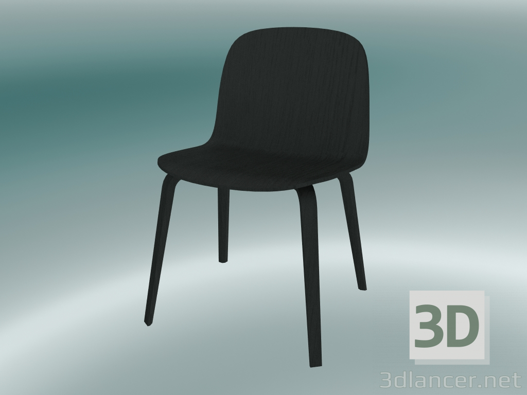 3d model Chair wide with wooden base Visu (Black) - preview