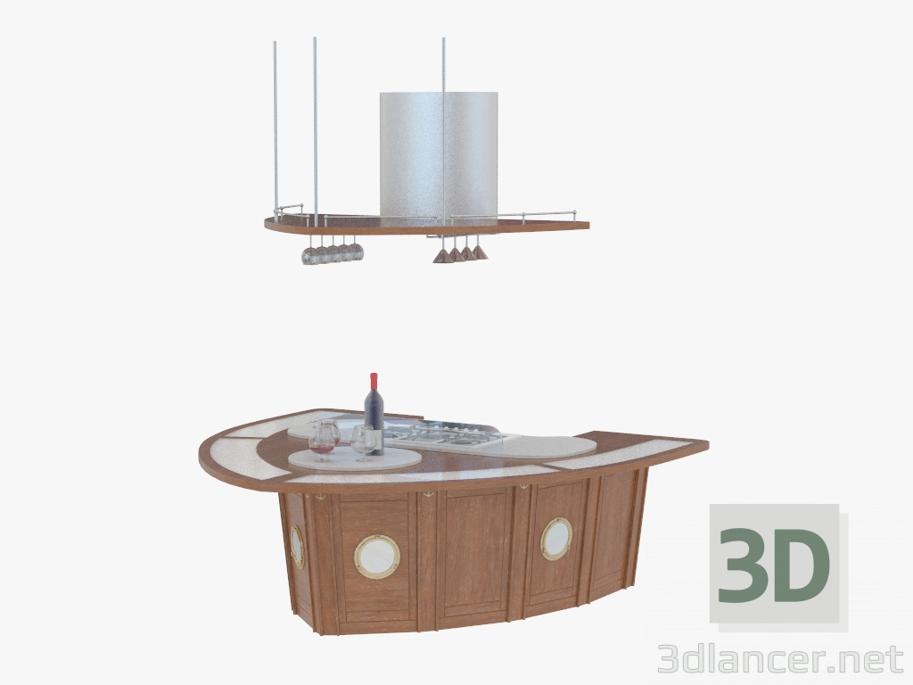 modèle 3D Cuisine de l'île avec extracteur - preview