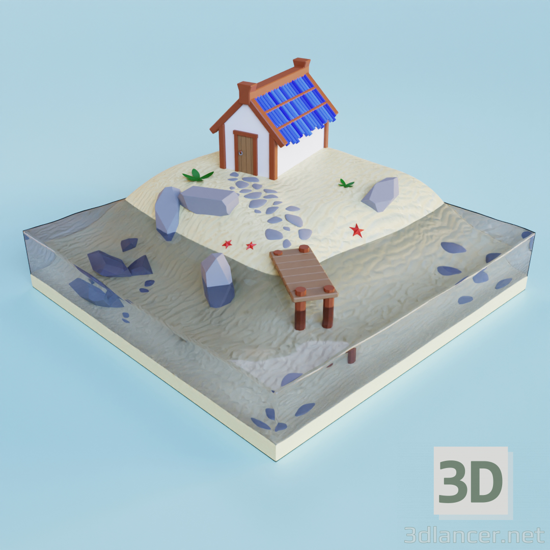 3d model Beach house scene - preview